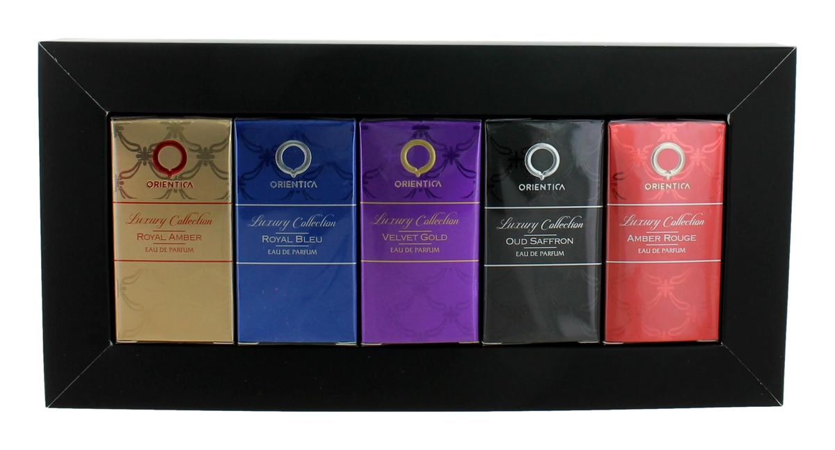 Orientica Orientica Variety by Orientica LUXURY COLLECTION with AMBER ROUGE & OUD SAFFRON & ROYAL AMBER & ROYAL BLEU & VELVET GOLD and ALL ARE EAU DE PARFUM SPR